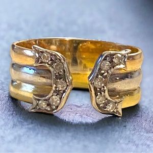 GORGEOUS 18k 750 Tri-Color Gold Diamond Adjustable Open Front Statement Ring!